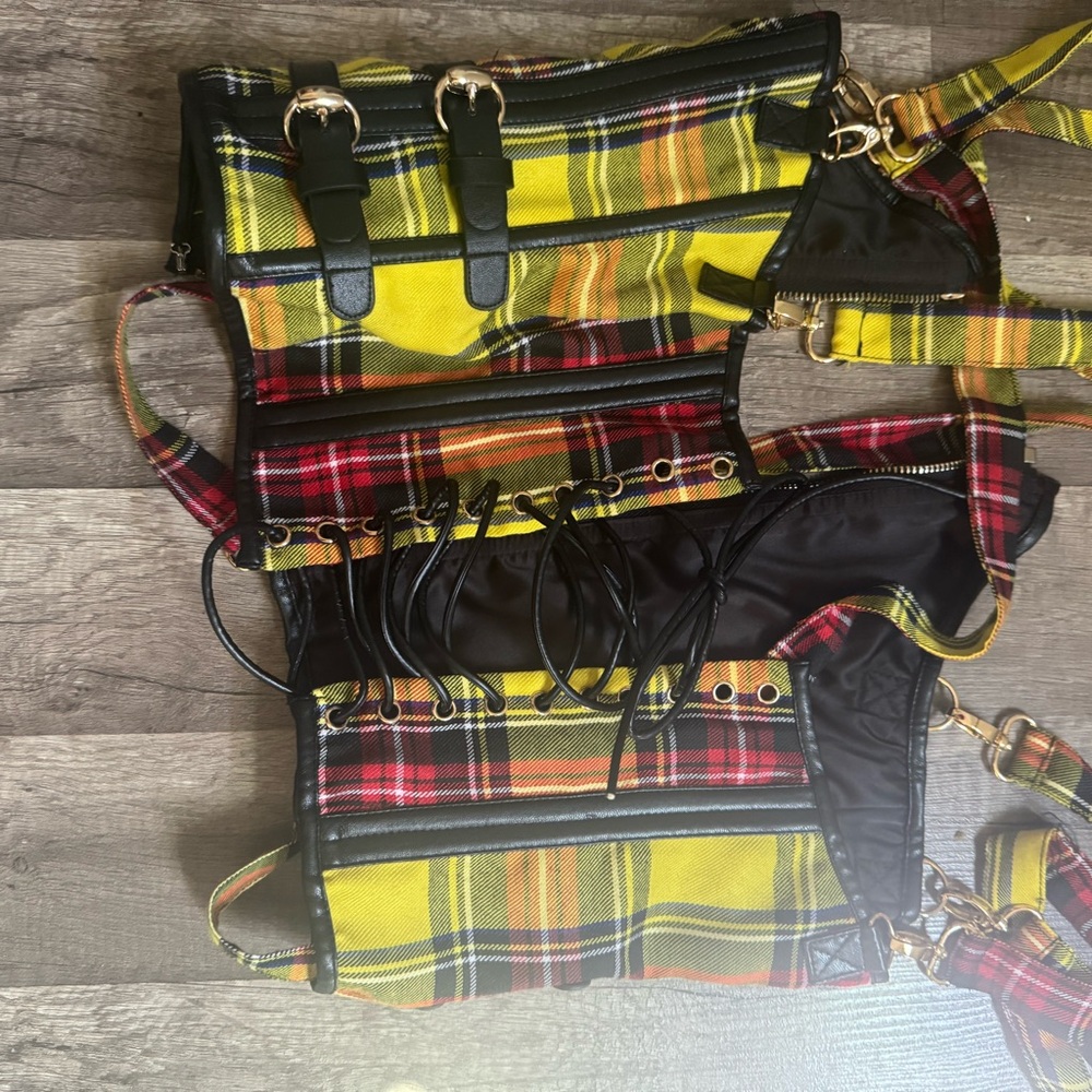 AKIRA Yellow and Red Corset Vibrant Plaid Design